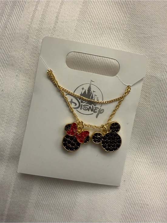 Disney Jewelry - Disney Minnie & Mickey Crystal Pendant Necklace - Black & Red Accents